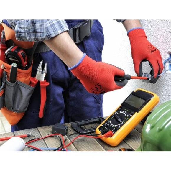 Safety Work Gloves PU Coated-12 Pairs,Red Seamless Knit Glove with Polyurethane - Picture 4 of 7